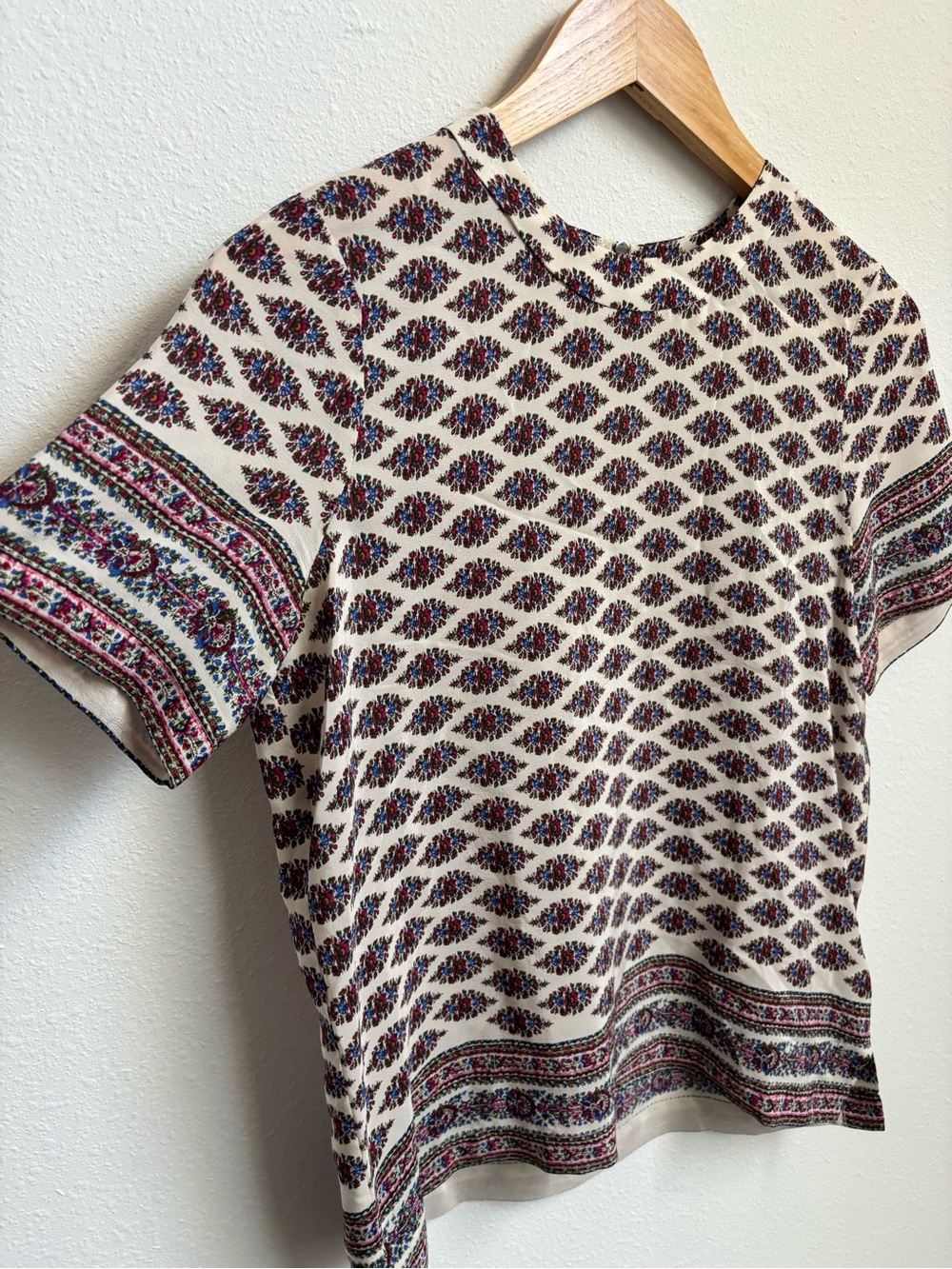 Madewell 1937 100% Silk Floral Print Boxy Blouse Top XS Boho Short Sleeve Ivory - Picture 2 of 5